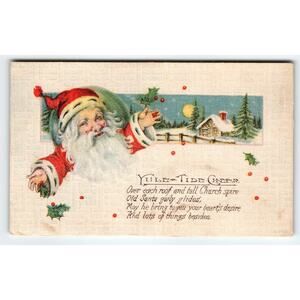 Vintage Christmas Santa Claus Holiday Postcard with Yule Tide Poem Antique